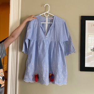 ZARA Blue Striped Romper w Pom Pom (XS)